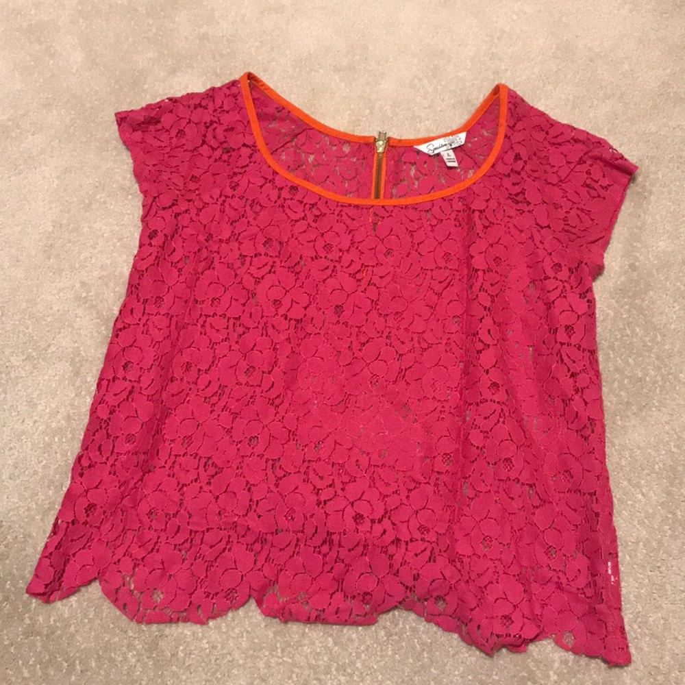 Pink lace short sleeve top